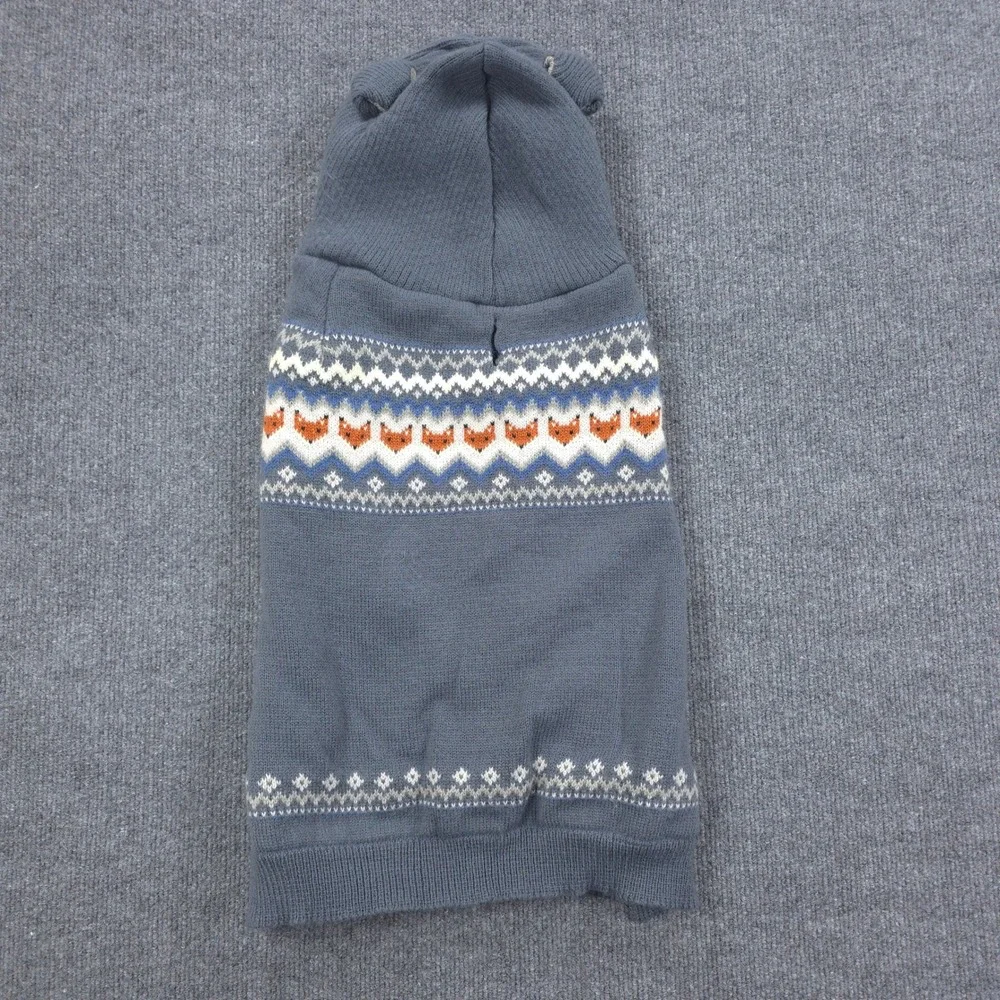 Dog Sweater Large Blue Acrylic Fox Fair Isle Hooded Pet Winter Coat